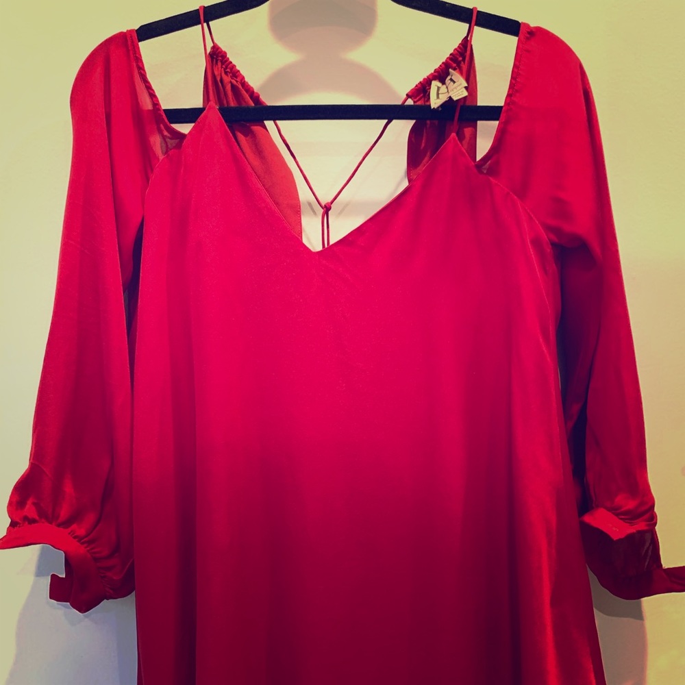 Red Flowy Cold Shoulder Haute Hippie Blouse (M)